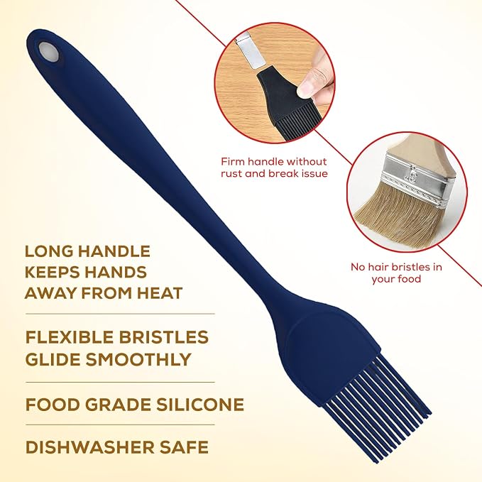 Mrs. Anderson’s Baking Silicone Basting Brush, Non-Stick, Heat Safe, Shed-Proof Bristles, Navy, 1.75-Inches, For Butter, Egg Wash, Glaze, And Baking Prep