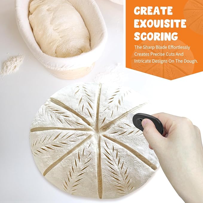 NeoRov Extractable & Magnetic Bread Lame Dough Scoring Tool - Professional Sourdough Scoring Tool - Sourdough Bread Baking & Bread Scoring Tool - Scoring Patterns booklet & 5 Razor Blades (Black)