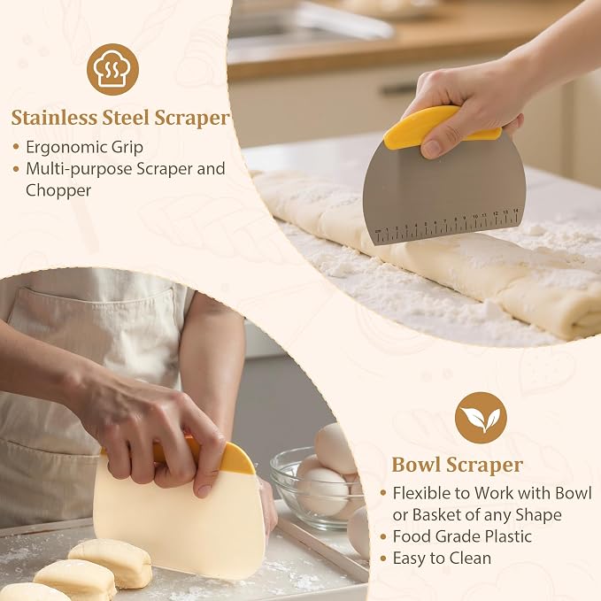 Sourdough Bread Baking Set,10" Round and 11" Oval Rope Banneton Proofing Basket with Liners,Sourdough Starter Kit with Bread Lame,Dough Whisk,Bowl Scraper,Brush and Stainless Steel Scraper