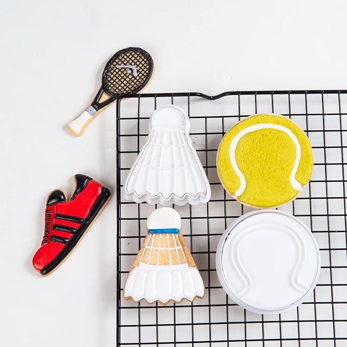 Mostop Tennis Cookie Cutter with Stampers, 3D Sports Cookie Cutter Set, Cake Decoration Tools Birthday Party Supplies Favors