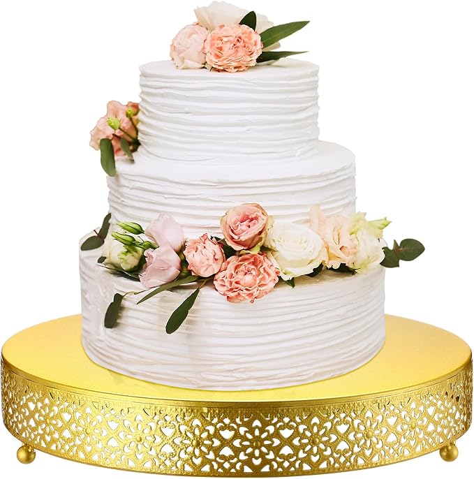 Wenqik Cake Stand 14 Inch Round Metal Cupcake Dessert Wedding Cake Stand Cookies Display Holder Fruit Serving Tray for Table Wedding Birthday Anniversary Party (Gold)
