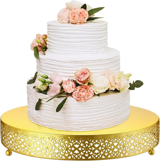 Wenqik Cake Stand 14 Inch Round Metal Cupcake Dessert Wedding Cake Stand Cookies Display Holder Fruit Serving Tray for Table Wedding Birthday Anniversary Party (Gold)