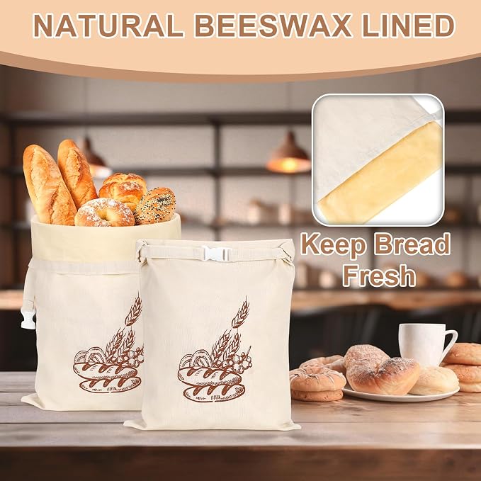 1pack French Baguette Beeswax Bread Bags for Homemade Bread Loaf | 27.5 x 7.8 in, Beeswax Liner, Keep Bread Fresh, Baking Storage, Green Leaves Design