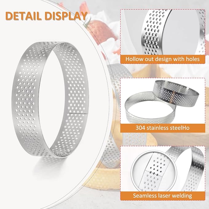 16 Pieces 2 Inch 304 Stainless Steel Tart Ring | Perforated 304 stainless steel rings for even baking,ideal for mini tarts, mousse cakes, quiche, pastries, and desserts