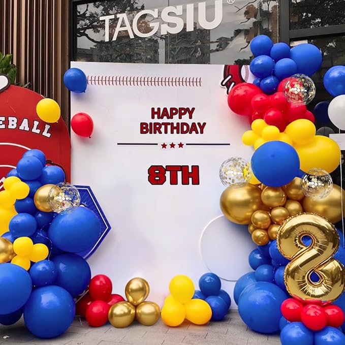 Red Blue Yellow Balloons Garland Arch Kit, 167Pcs Latex Balloons Different Sizes for Snow Beauty White Birthday Bridal Baby Shower Wedding Carnival Circus Cartoon Theme Party