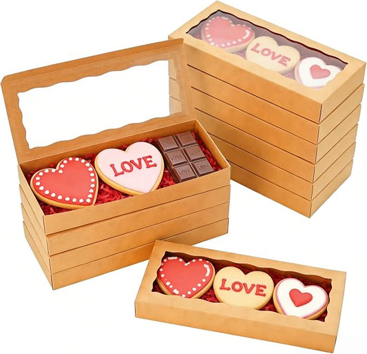 XINHPKGG 50pcs Cookie Boxes with window 12 x 5 x 1.5 Inch Bakery Boxes Treat Box Dessert Box for Wedding Party Favors - Brown