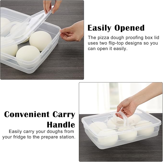 BSTKEY Pizza Dough Proofing Box, 14 x 10.3Inch Large Capacity Container, Fits 4-6 Dough Balls, Household Tray With Carry Handle