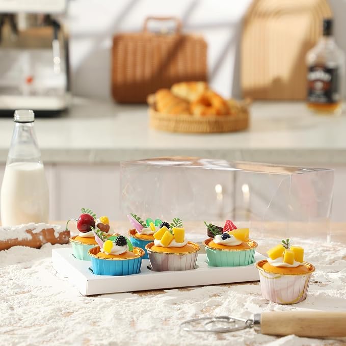 20 Packs Clear Cupcake Boxes 6 Count plastic Cupcake Carrier with Gift Ribbon Cup Cake Holder Containers for Treat Dessert Cookies Muffins Packaging for Party Baking Wedding