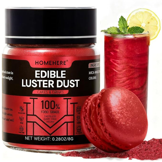 HomeHere Edible Luster Dust Food-Grade Glimmer Powder Glitter for Cake Decorating 8g, Edible Sprinkle Glitter for Cocktails Drinks Baking Candy Dessert Chocolate Vegan Tasteless