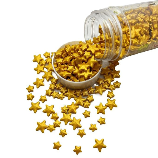 SE Si&Moos Gold Star Sprinkles for Cake Decorating Edible Gold Stars Cupcake Toppers Large and Small Star Cake Decorations for Cakes, Cupcakes, Desserts Toppings Shower Party Christmas Holiday Supplies 3 OZ