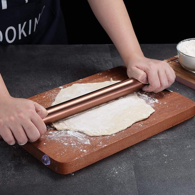 Berglander Rose Gold Rolling Pin, 16.7 Inches Stainless Steel Matte Finish With Rose Gold Titanium Plating Copper Rolling Pin For Baking, Pizza, Dough, Pie, Cookie, Gift Ideas For Bakers.