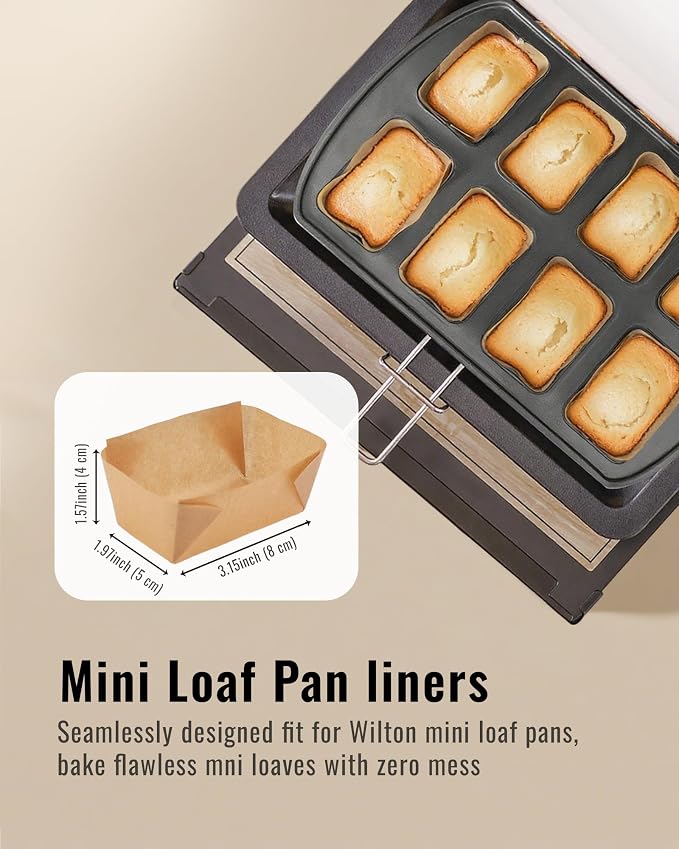 Bake Choice 100 Pcs Mini Loaf Pan Liners Compatible with Wilton Mini Loaf Pan, Natural Parchment Paper Cupcake Liners, Petite Loaf Baking Cups for Cupcake, Muffin, Brownies, 3.15 * 1.97 * 1.57inch