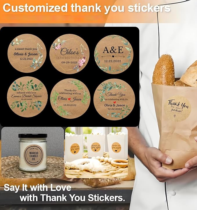 100-1000pcs Custom Round Kraft Paper Roll Stickers,Personalized Handmade with Love Labels,Custom Thank You Labels,Custom Stickers for Party Favors,Handmade Items,Gift Wrapping and More (1.5inch)