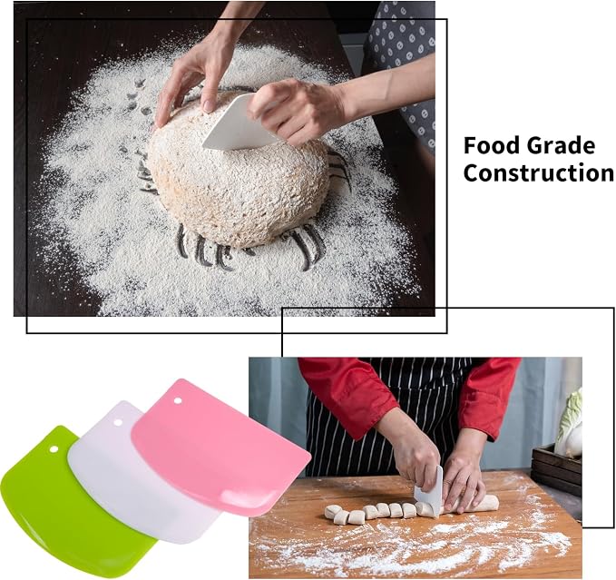 Patty Both Dough Scraper Bowl Scraper Flexible Multipurpose Pastry Scraper Plastic Dough Cutter for Bread Cake Dough Fondant Icing (Pink, Green,White)
