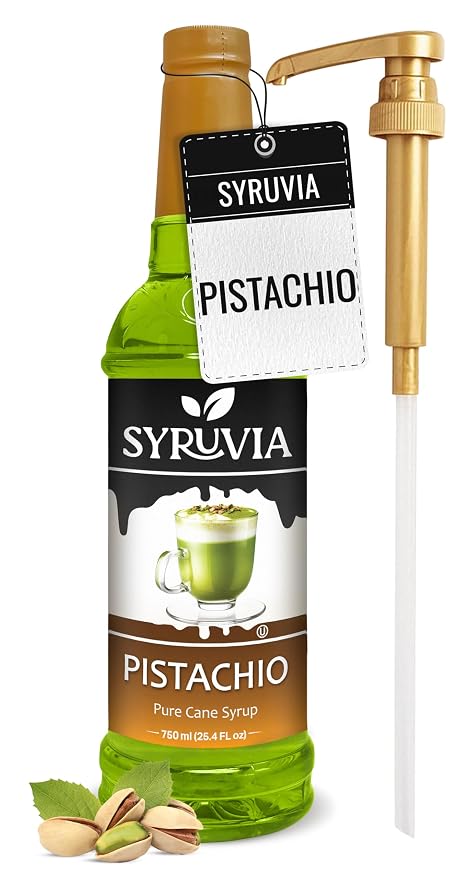 Syruvia Pistachio Syrup, Flavored Syrup for Lattes, Drinks, Cappuccinos, Iced Coffees, Espresso Drinks – 25.4 fl oz - with Pump