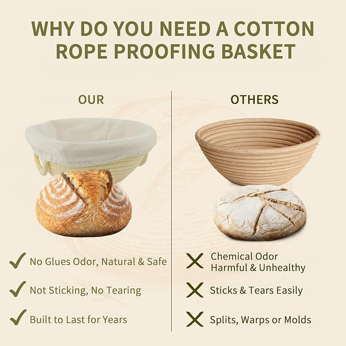 Sourdough Starter Kit, Sourdough Bread Baking Supplies with 24oz Starter Jar -Round Cotton Rope Rising Basket with Bread Knife, Dough Scraper, Liner & Cover, Easy No -Fail Kit, Gift for Home Bakers