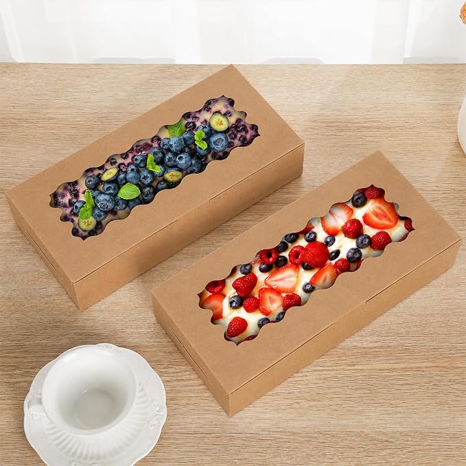 50 pcs Brown Cookie Box,12x5.5x2.5 Inch Bakery Boxes with Window Pies Chocolate Strawberries Muffins Biscuit Pastry Dessert Box For Packaging