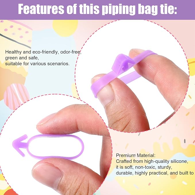 40 Pcs Pastry Bag Ties Reusable Silicone Icing Piping Bags Tie Icing Bag Ties Decoration Bags Cake and Pastry Supplies Clips for Cookies Cupcakes Baking Dessert Candy Seal