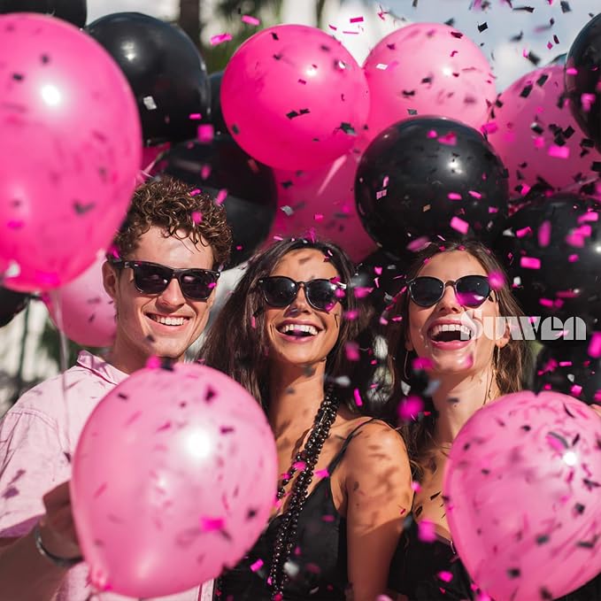 SUWEN Hot Pink and Black Balloons, 60Pcs 12inch Hot Light Pink and Black Latex Balloons Kit for Women Birthday Anniversary Party Decoration