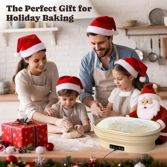 Heating Complete Sourdough Starter Kit, 4L Electric Thermostatic Silicone Oval Foldable Banneton Bread Proofing Basket with 6 Timer & Temp Settings for Dough Rising, Dishwasher Safe, Bread Making Kit