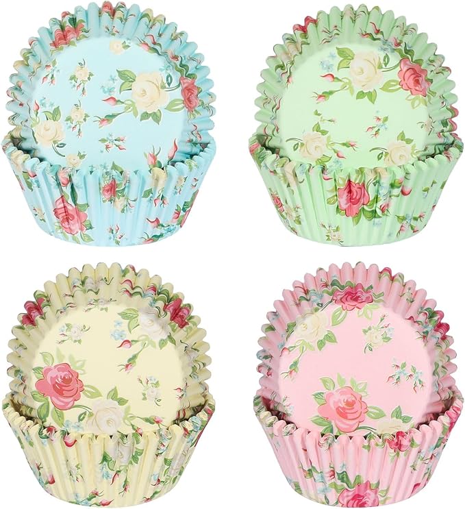 Standard Cupcake Liners 100 Pack, Colorful Paper Baking Cups Food Grade Disposable Cupcake Wrappers Floral Muffin Liners for Birthday Tea Themed Party Decor (Floral-3)