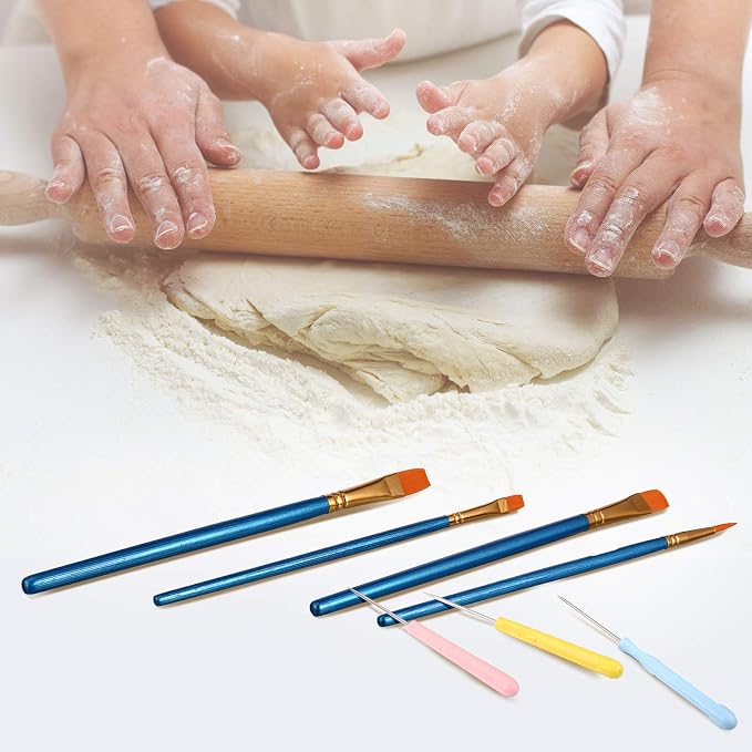 24 Pieces Cookie Decorating Fondant Cake Decorating Tool Set Include Brushes Sugar Stir Needle Fondant Modeling Tool Elbow and Straight Tweezer(Blue)
