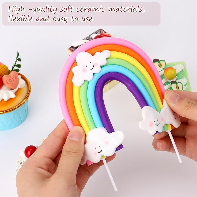 Soft Pottery Rainbow Cake Topper - Colorful Rainbow Theme Cake Decoration Supplies for Birthday Party and Wedding