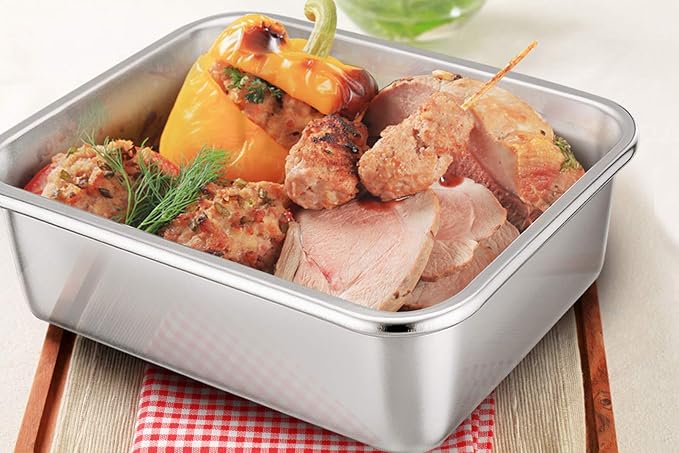 P&P CHEF Lasagna Pan, Rectangular Cake Pan Roaster Pasta Baking Cookie Sheet Pans Stainless Steel, Heavy Duty & Durable, Oven & Dishwasher Safe, 12.7" L x 3.2" H