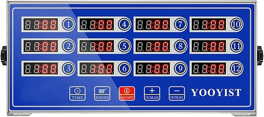 Precision Kitchen Timers for Cooking – 12 Channel Commercial Kitchen Timer Restaurant Kitchen Supplies – Stainless Steel Digital LED Chef Cooking Timer – Reminder Function, Loud Alarm, Blue