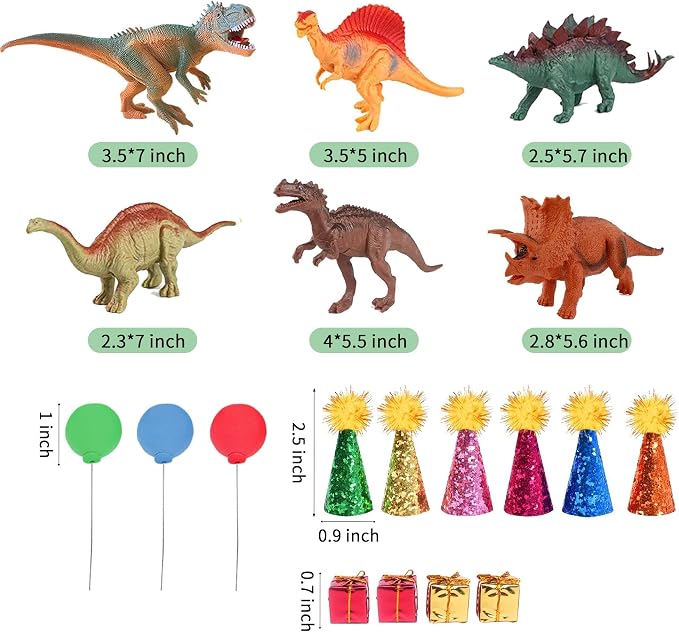 Dinosaur Cake Toppers with Mini Birthday Party Hat Color Balls Cake Decorations for Dinosaur Themed Baby Shower Birthday Party Supplies (Dinosaur)