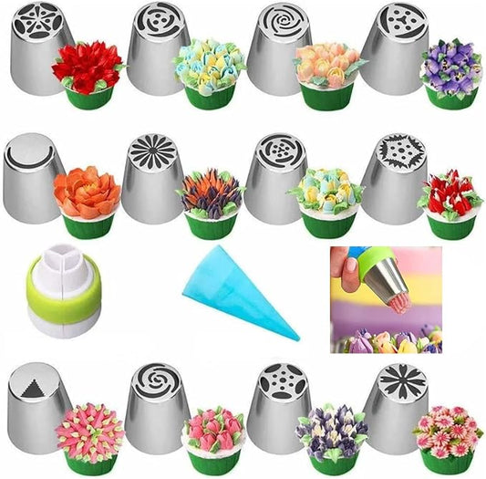 Russian Piping Tips Complete Set Beautiful Flower Frosting Nozzles for Cake Decorating Baking Supplies Stainless Steel for Novice Bakers