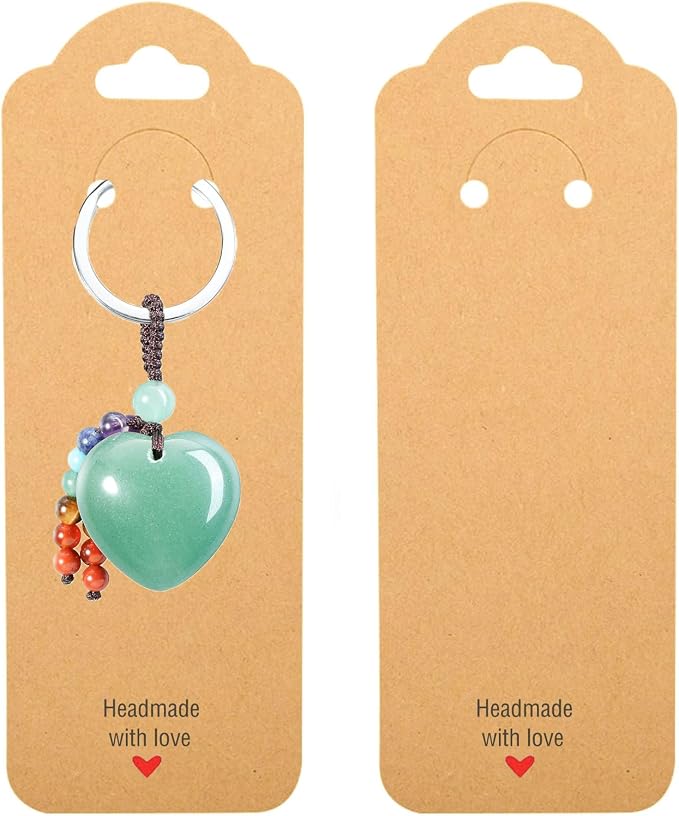 100PCS Keychain Display Cards,2.16'' x 6'' Handmade with Love Kraft Paper Jewelry Cards for Small Business Selling