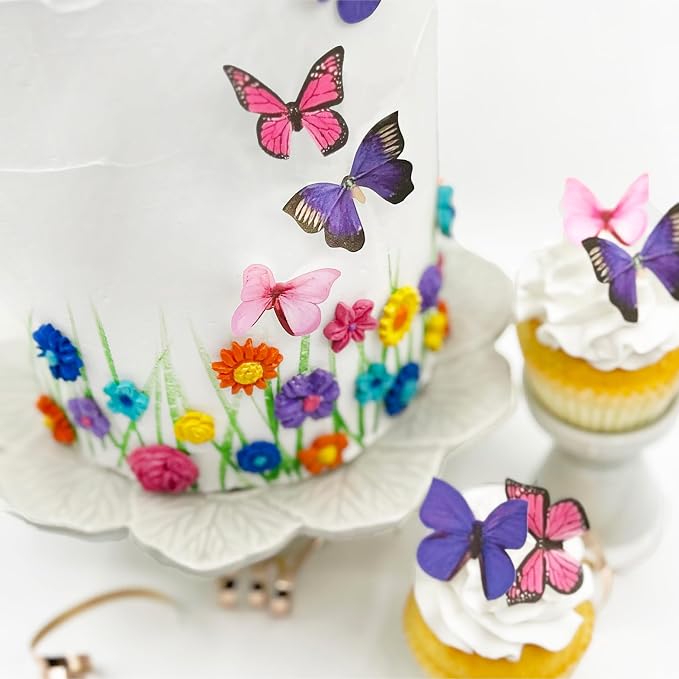 Sugar Robot Inc. Edible Butterflies for Cake Decorating - Small Size, Premium Crafted in the USA - Butterfly Cake and Cupcake Toppers, Decoration (Pink and Purple Assorted)