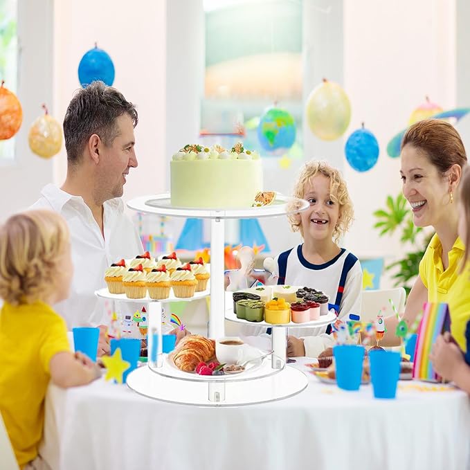 Cupcake Stand, 4 Tier Clear Round Cake and Cupcake Stand Combo for 8-12 Inch Cakes, Tiered Cupcake Tree Tower,Dessert Display Stand for Wedding Birthday Party