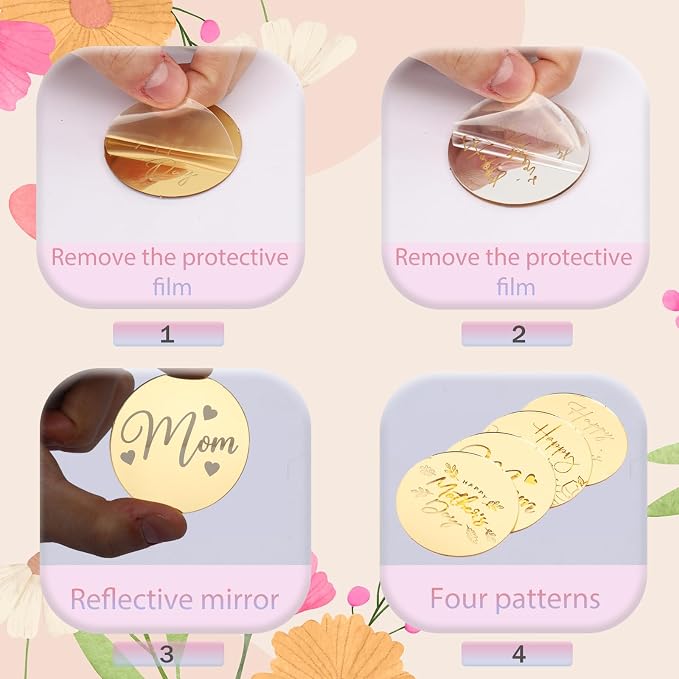 20pcs Gold Happy Mothers Day Cupcake Toppers Mirror Acrylic Mom Cake Disc for Mothers Day Cake Decorations DIY Gift Flower Bouquet Decor