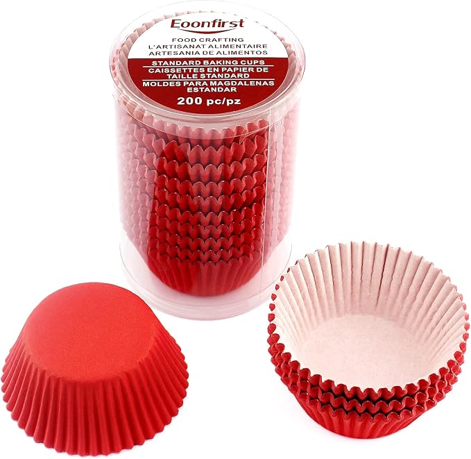 Standard Size Baking Cups Cupcake Liners 200 Pcs (Red)