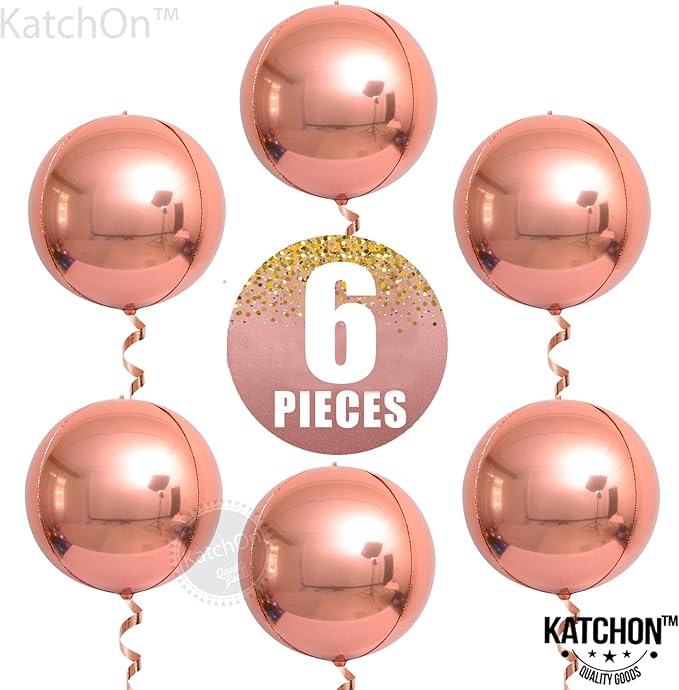 KatchOn, Rose Gold Balloons - 22 Inch, Pack of 6 | Rose Gold Foil Balloons for Bridal Shower Decorations | Mylar Balloon for Bachelorette, Anniversary, Birthday Party, 2026 Graduation Decorations