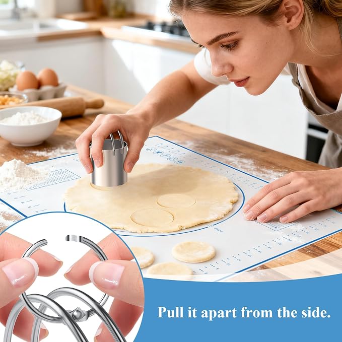 Biscuit Cutter Set, Blue Silicone Baking Mats，Stainless Steel Pastry Blender, Dough Cutter,Pastry Cutter, Baking Tools and Accessories Kit (4 Set Blue)