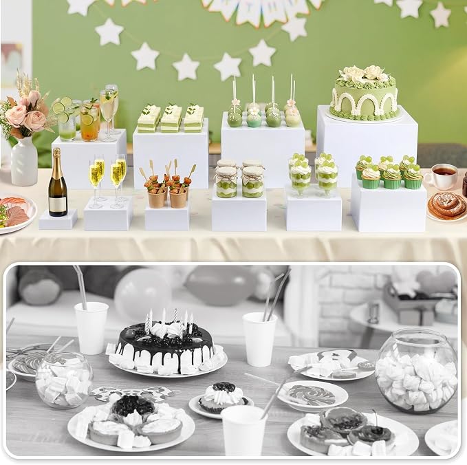 10 Pcs Acrylic Buffet Risers, Large Stackable Food Display Stand, Nesting Cube Box with Hollow Bottom, Food Risers for Buffet Table Dessert Jewelry Catering(10'' 9'' 8'' 7'' 6'' 5'' 5'' 4'' 4'' 3'')