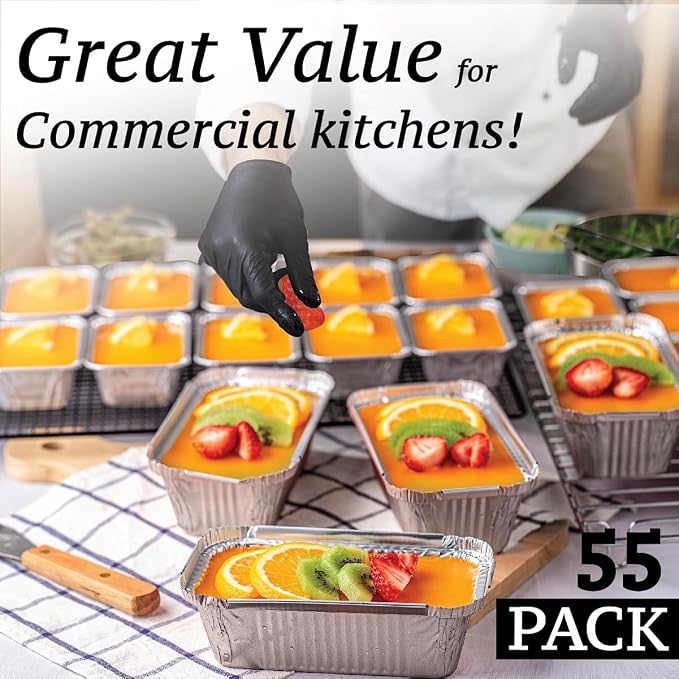 (55 Pack Aluminum Loaf Pans with Lids 1.5 LB Disposable Bread Tins for Baking, Lunch Containers, Single Serve Baking Dishes - Foil Loaf Pans, Aluminum Bread Pans 7.8 x 4.3 x2 Inches