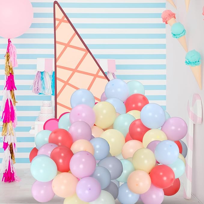 Ice Cream Balloon Decoration Kit 122 Pcs Macaron Party Supplies Ice Cream Sign 10" 18" Macaron Balloons Double-hole Balloon Chain Adhesive Dots for Summer Birthday Theme DIY Party Supplies