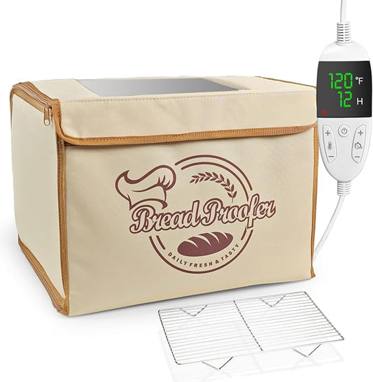 Folding Bread Proofing Box with Digital Temp Controller & 99H Timer and Metal Rack Multi-tier Insulated Collapsible Proofers for Sourdough, Pizza, Bread Baking, Yogurt, Kombucha