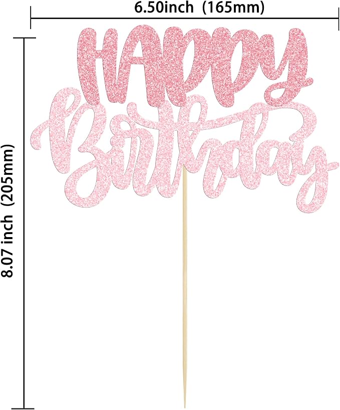 Gyufise 1Pcs Happy Birthday Cake Topper Glitter Cake Pick for Celebrating Anniversary Theme Party Cake Decorations Supplies Pink