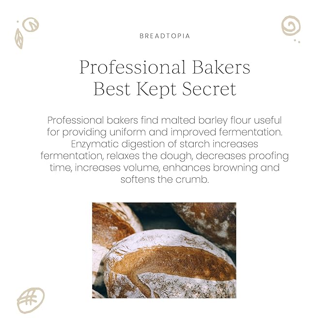 Breadtopia Organic Diastatic Malt Powder 8 oz. | Non-GMO Malted Barley Flour | No Additives, No Sugar, & No Fillers | Milled from Whole Malted Barley Kernel |