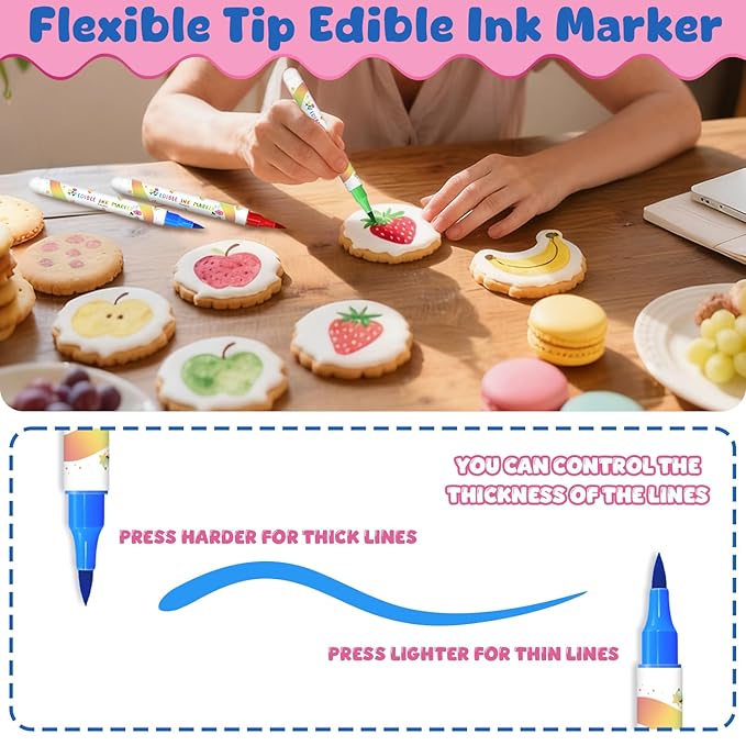 Edible Markers, 8pcs Food Coloring Pens Soft Brush Tip Food Markers, Food Grade Gourmet Writer, Edible Pens for Cookie Decorating, Cakes, Desserts, Frosting, Fondant, Easter Eggs