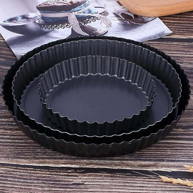 9.44 inch Deep Dish Pie Pan with Removable Bottom - Fluted Carbon Steel Tart Pan for Quiche Lorraine & Pies - Crispy Crust Baking Dish for Home Bakers