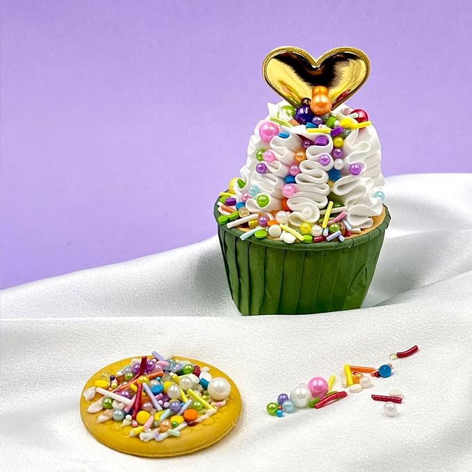 Rainbow Sprinkles for Cake Decorating, 4.6Oz Pastel Jimmies and Pearls Sprinkles Mix for Donut Cookie Baking Brownies Cupcake Ice Cream Toppings