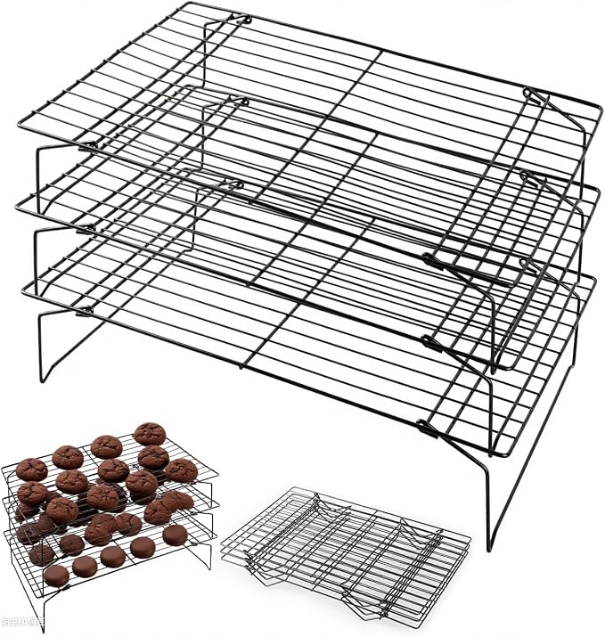 3-Tier Collapsible Cooling Racks, Detachable Wire Cooling Rack Stackable Drying Rack for Cookie Bread Pizza Baking, Fruits, Snacks Perfect for Outdoor Camping