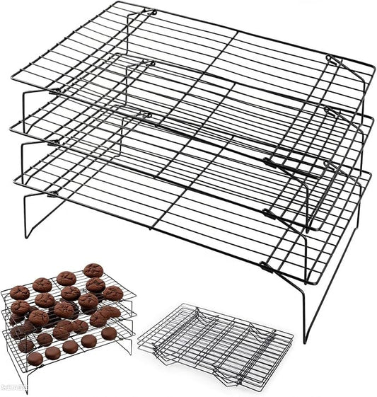 3-Tier Collapsible Cooling Racks, Detachable Wire Cooling Rack Stackable Drying Rack for Cookie Bread Pizza Baking, Fruits, Snacks Perfect for Outdoor Camping
