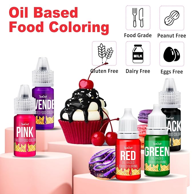 Oil Based Food Coloring for Chocolate - 12 Vibrant Color Food Coloring for Chocolate, Candy Melts, Buttercream, Frosting - Fat Soluble Food Color Dye for Baking, Fondant - 0.2 Fl. oz (6 ml)/Bottles